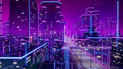 Metaverse city and cyberpunk concept, 3d render - obrazy, fototapety, plakaty
