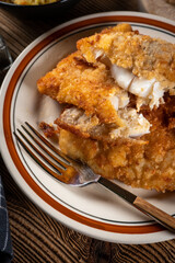 Fried cod fillet.