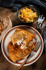 Fried cod fillet.