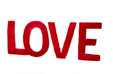 watercolor lettering love, watercolor red paint