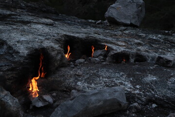 Flames from the underground of Mount Chimera, Cirali, yanartas Milli park, Turkey