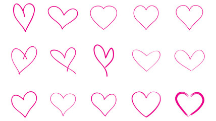 Heart contour vector. Pink hand drawn love icon isolated. Paint brush stroke heart icon. Hand drawn vector for love logo, heart symbol, doodle icon and Valentine's day. Painted grunge vector set