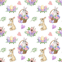 Easter bunny watercolor seamless pattern