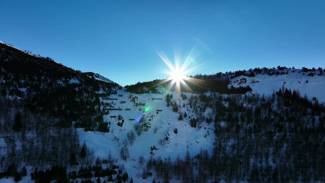 Aerial drone flight over the mountains of andorra