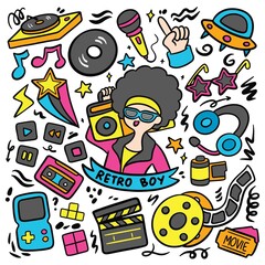 Old fashioned music and fashion style doodle vector illustration