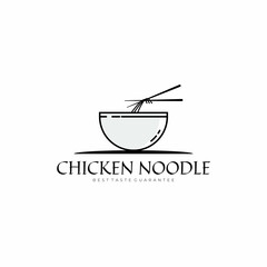 Chicken noodle logo design inspiration. Noodle bowl logo template. Vector Illustration