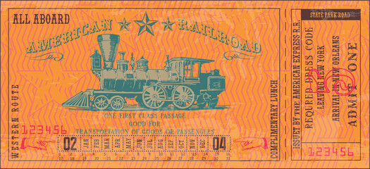 vector image of old vintage american western rail train ticket