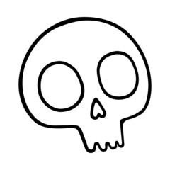 Funny and cute cartoon human skull. Hand-drawn vector illustration in doodle style. Isolated. For the design of postcards and stickers, tattoos. Halloween holiday, Mexican Day of the Dead.