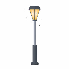 Fireflies. Insects fly near the light of a lantern, vector illustration