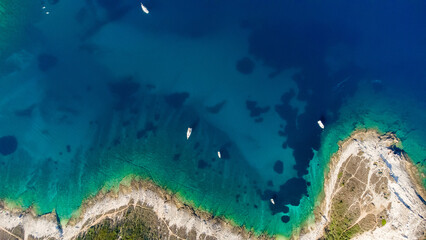 High aerial drone view of Adriatic sea scape at summertime seaso