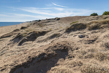 Dunes of Halikounas Beach on the Ionian Sea and Korission lake, Corfu, Greece
