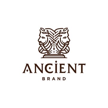 Janus logo. Ancient Greek Figure Face Head Statue Sculpture Logo design, Elegance logo of God wearing leaf crown, line linear illustration elegant logo illustration 