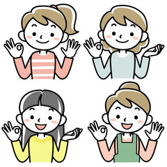 OKサインをする若い女性の上半身セット