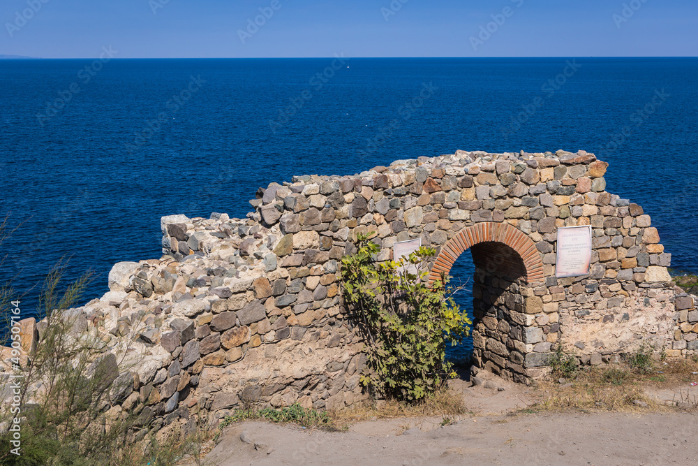 Sticker Gateway of ancient fortress in Sozopol city on Black Sea shore in Bulgaria