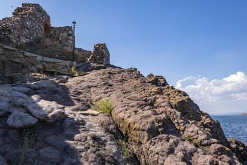 Fototapeta na wymiar Ruins of gateway and walls of ancient fortress in Sozopol on Black Sea shore in Bulgaria