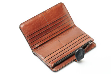 Open brown wallet purse