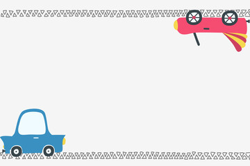 Cartoon template for text, diploma. Vector frame for text with cartoon cars and a road. Background template for printing diploma and certificate for kids