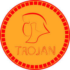 circular logo with a trojan warrior in red and yellow