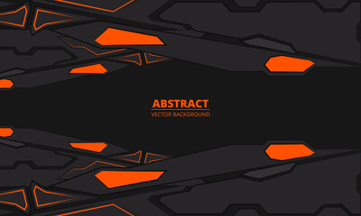 Gaming abstract background with black and orange futuristic technology shapes. Sports racing background. Abstract geometric flat techno mechanical shape design. Vector illustration