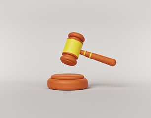 minimal gavel isolated. Auction and law icon, sign, symbol. 3d rendering
