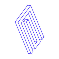 Impossible optical illusion shapes. Optical art object. Impossible figures. Unreal geometric logo in trendy 2022 Very Peri color.