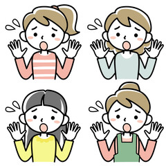 困る若い女性の上半身セット