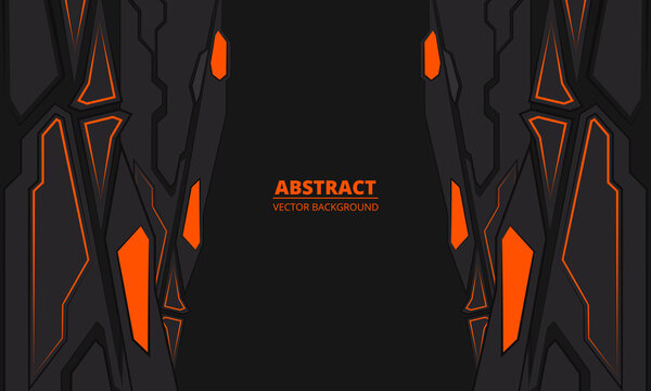 Technology black and orange futuristic gaming abstract background. Abstract geometric mechanical shape design. Flat techno background. Vector illustration