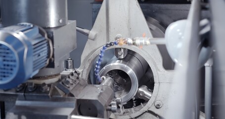 The CNC lath machine,close up to the head stock of CNC lath machine.The CNC turning machine