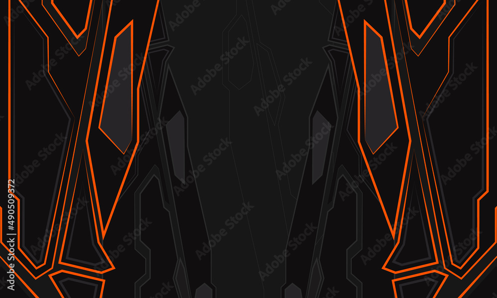 Poster technology black and orange futuristic gaming abstract background. flat digital hi-tech background. 