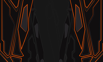 Technology black and orange futuristic gaming abstract background. Flat digital hi-tech background. Geometric abstract mechanical shape design. Vector illustration