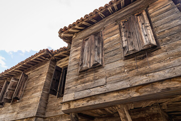Fototapeta na wymiar Wooden buildings in Old Town of Sozopol town on Black Sea coast in Bulgaria
