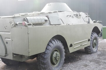 Exhibition of military equipment weapons. Tanks, armored personnel carriers, rocket launchers.