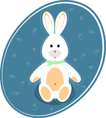 Easter white plush rabbit with a pink nose on a blue background