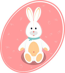 Obraz premium Easter white plush rabbit with a pink nose on a PINK background