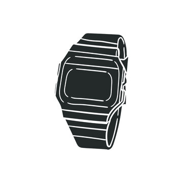 recommend clip art: Retro Watch Icon Silhouette Illustration. Timer Bracelet Classic Vector Graphic Pictogram Symbol Clip Art. Doodle Sketch Black Sign.