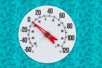 Thermometer at zero degrees Fahrenheit for your winter or cold message
