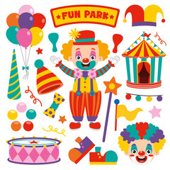 Set Of Various Clown Elements