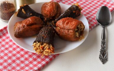 Traditional delicious Turkish food; Stuffed Peppers and Dried Eggplants (Stuffed Peppers and Eggplants)