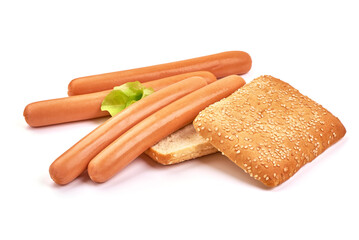 Fresh boiled sausages, isolated on white background.