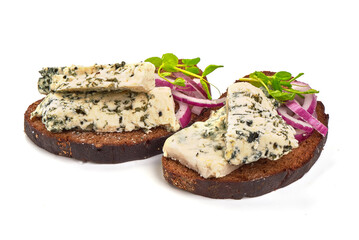 Blue cheese sandwich, isolated on white background.