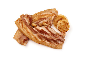 Fried pork belly, isolated on white background.