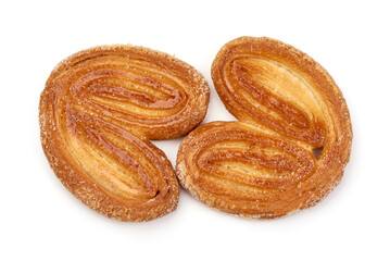 Sugared puff pastry cookies, isolated on white background.