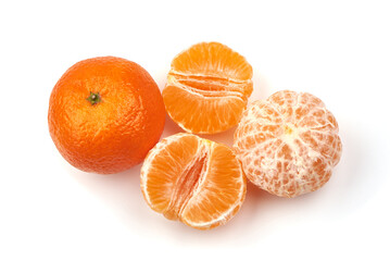 Tangerine or clementine, close-up, isolated on a white background.