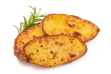 Baked Potato wedges, Fast food, isolated on a white background.