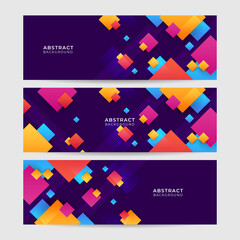 Set of Display abstract colorful memphis wide banner design background Abstract colorful memphis geometric business banner background. Vector illustration.