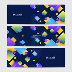 Set of Display abstract colorful memphis wide banner design background. Abstract colorful memphis geometric business banner background. Vector illustration.