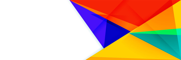 Triangle abstract colorful memphis wide banner design background. Abstract colorful memphis geometric business banner background. Vector illustration.