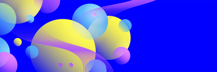 Balls abstract blue colorful memphis wide banner design background. Abstract colorful memphis geometric business banner background. Vector illustration.