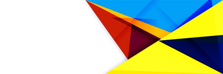 Triangle abstract colorful memphis wide banner design background. Abstract colorful memphis geometric business banner background. Vector illustration.