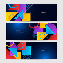 Obraz na płótnie Canvas Set of Display abstract dark blue colorful memphis wide banner design background